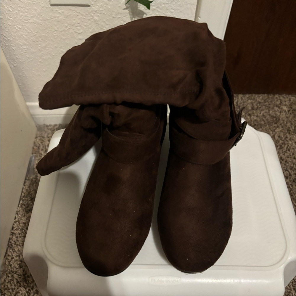 Brown Suede Knee-High Boots
